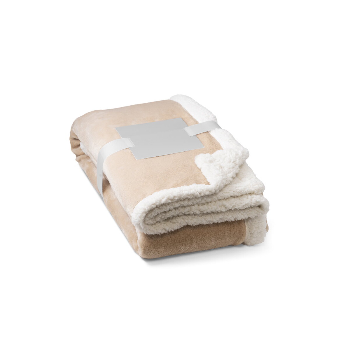 HEIDEN. Dwustronny polarowy koc (190 g/m²) z satynową wstążką i etykietą do personalizacji 99078_set