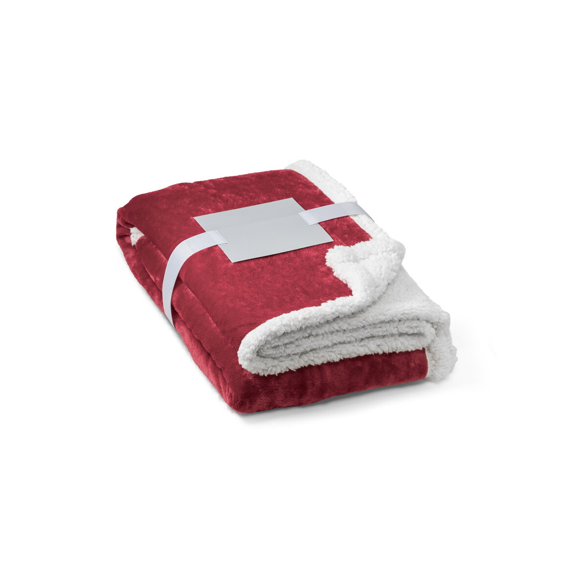 HEIDEN. Dwustronny polarowy koc (190 g/m²) z satynową wstążką i etykietą do personalizacji 99078_set