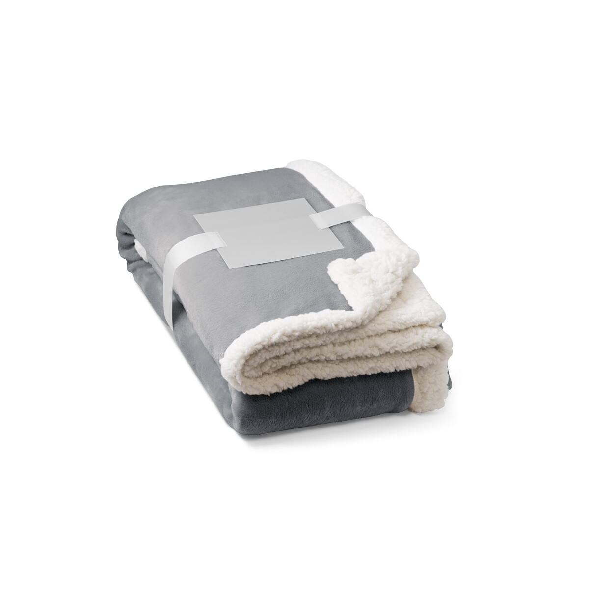 HEIDEN. Dwustronny polarowy koc (190 g/m²) z satynową wstążką i etykietą do personalizacji 99078_set