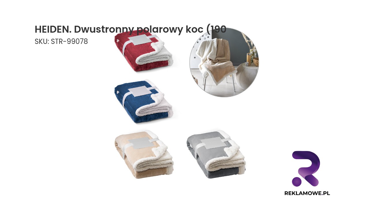 HEIDEN. Dwustronny polarowy koc (190 g/m²) z satynową wstążką i etykietą do personalizacji HEIDEN dwustronny polarowy koc 190 cm - miękki i ciepły koc polarowy