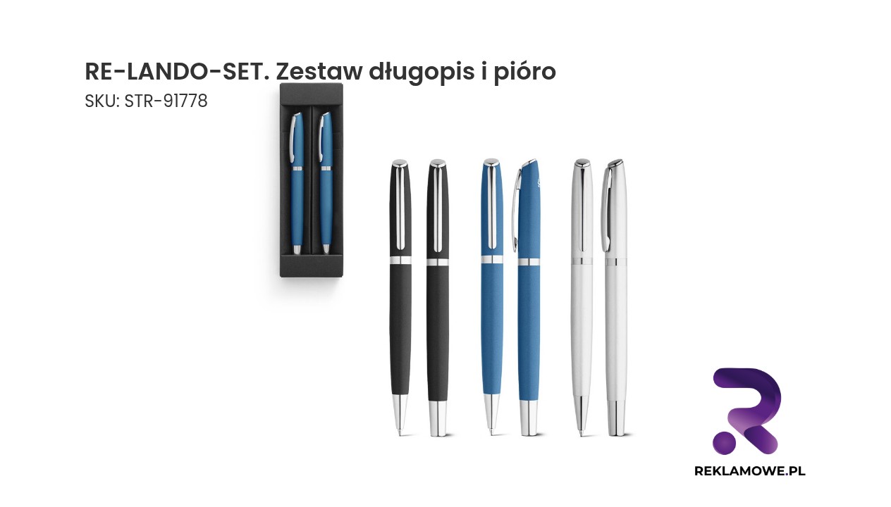 RE-LANDO-SET. Zestaw długopis i pióro kulkowe z korpusem wykonanym w aluminium pochodzącego z recyklingu (100% rAL) RE-LANDO-SET zestaw długopis i pióro – elegancki komplet piśmienniczy