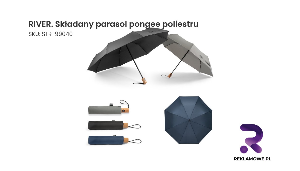 RIVER. Składany parasol pongee poliestru pochodzącego (100% rPET) 190T z automatycznym otwieraniem i zamykaniem RIVER składany parasol z pongee poliestru